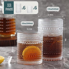 Moretoes Hobnail Drinking Glasses Set of 12, Vintage 15 Oz Highball Glasses & 10 Oz Cocktail Glasses, Clear Embossed Boho Glass Cups Kitchen Bar Tumbler Glassware Set for Whiskey, Beer, Juice, Milk