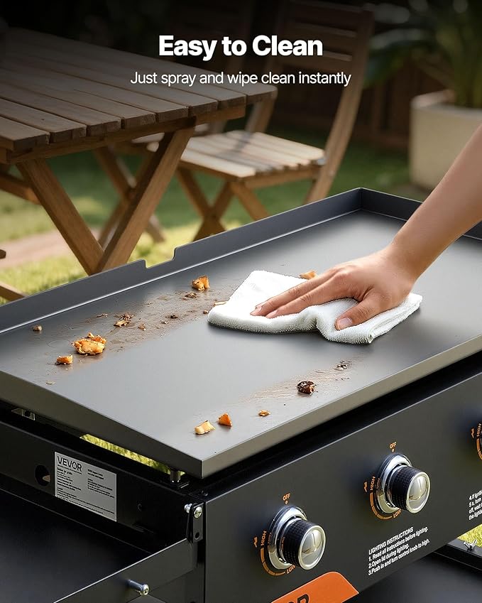 VEVOR Gas Griddle, 4-Burner Flat Top Grill, 36 inch Grill Plate Foldable Propane Griddle with Wheels, 60000 BTU Outdoor Flat Top Grills for Pan-Frying, Grilling, Stir-Frying, & BBQ, Pulse Ignition