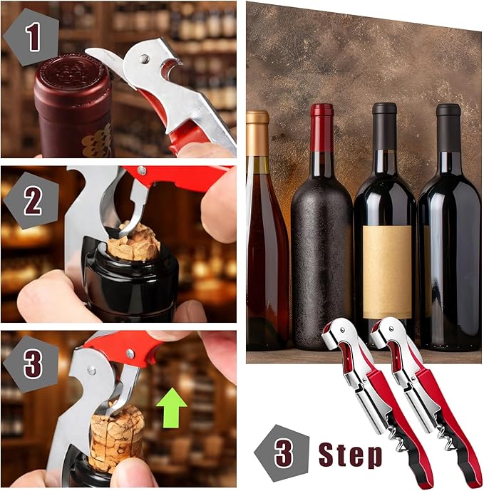 4 Pieces Professional Waiter Corkscrew Wine Openers, Red Wine Keys Opener Stainless Steel Hinges Serrated Foil Cutter for Restaurant Waiters, Sommelier, Bartenders (Red)