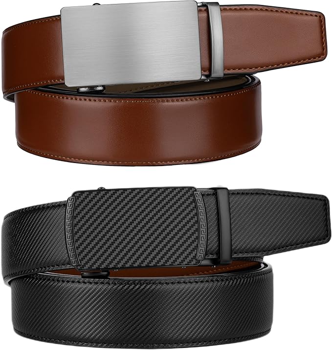 Zitahli Ratchet Belt for Men - 2 Packs Leather Mens belt For Gift Men Dress and Casual,Trim to Fit
