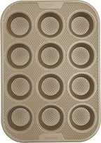 GoodCook BestBake Nonstick Textured Carbon Steel Muffin Pan, 12cp, Bronze