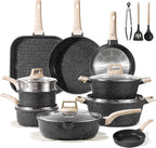 CAROTE 26Pcs Pots and Pans Set, Nonstick Cookware Sets, Granite Induction Cookware Non Stick Cooking Set w/Frying Pans & Saucepans(PFOS, PFOA Free)