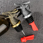Dragon Head 2-In-1 Wine Bottle Pourer and Stopper, Gifts for Men Women Dragon Fans, Liquor Bottle Pourers Spout for Alcohol Spirits, Wine Accessories, Dark Silver