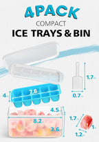 DOQAUS Ice Cube Tray with Lid and Bin - 4 Pack Ice Bucket Kits, Stackable Silicone Ice Trays for Freezer, Easy Pop Out, BPA Free for Cocktail, Coffee, Soup, Food, RV, Kitchen