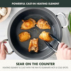 GreenPan Elite Essential Smart Electric 6QT Skillet Pot,Sear Saute Stir-Fry and Cook Rice, Healthy Ceramic Nonstick and Dishwasher Safe Parts, Easy-to-use LED Display, PFAS-Free, Ponderosa Pine