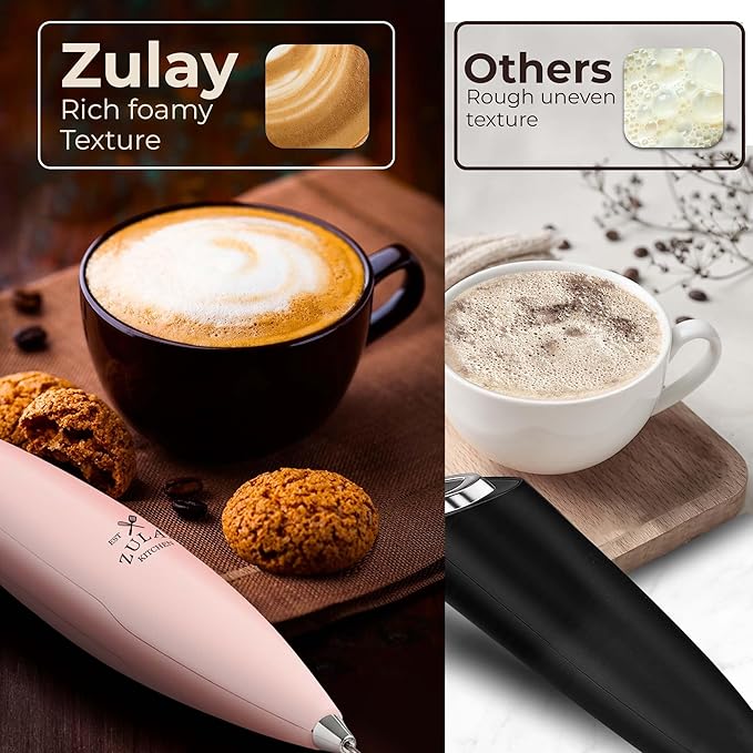 Zulay Kitchen Patented Tornado Triple Whisk Milk Frother with 4 Duracell Batteries – Handheld Foam Maker for Coffee, Lattes, Matcha & Hot Chocolate – Rich, Creamy Froth in Seconds - Spritz Pink