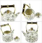Vintage Enamel Tea Kettle, Dragonfly Floral Pattern Stovetop Teapot with Gold Handle, 2.5L Enamel Kettle Kitchen Decor, Ideal Gift for Housewarming Camping Coffee Pot