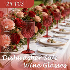 Plastic Wine Glasses, Plastic Goblets Vintage Style Cordial Unbreakable Drinking Glasses, Reusable Drinkware for Wedding Reception, Grand Event Party Supplies, Mother's Day (24, Burgundy)