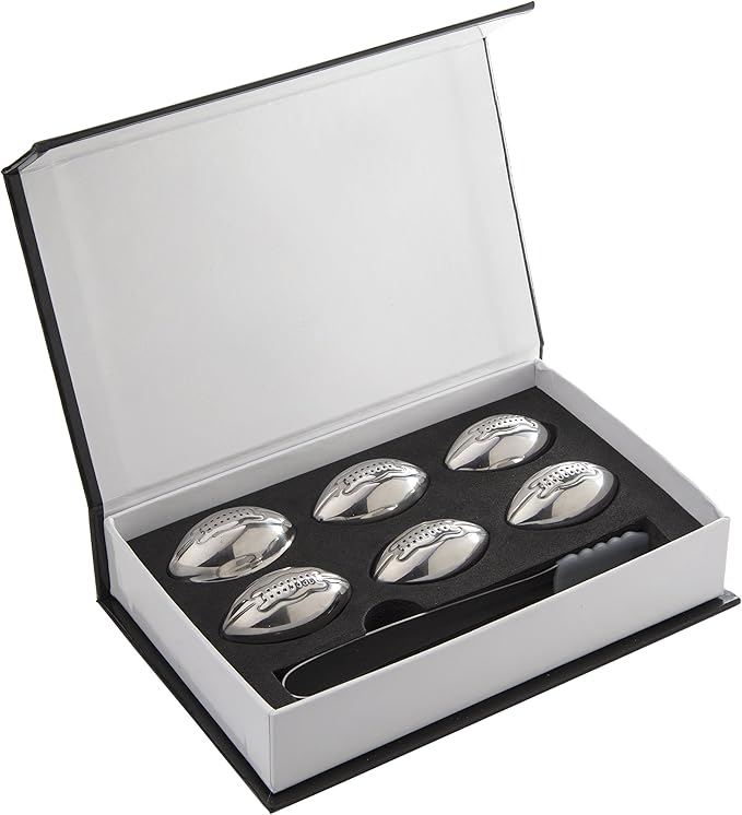 The Wine Savant Football Whiskey Stones, Superbowl Chillers, Whiskey Rocks, Great for Parties or for Bar Use Tool, 6 Stones Rocks Cubes for Whiskey, Bourbon Vodka, Scotch