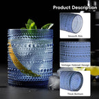 Moretoes Hobnail Drinking Glasses, 12 Piece Blue Water Glass Cups, Mixed Vintage Glassware Set, 6pcs 12oz Highballs and 6pcs 10oz old Fashioned Glasses, Great for Cocktail, Whisky and other Beverages