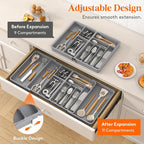 Lifewit Utensil Organizer for Kitchen Drawer, Expandable Cooking Silverware Tray, Adjustable Cutlery Flatware Holder, Plastic Spatula Tools Storage Divider, 21.3- 36 x 16.9", Gray