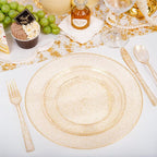 200 Pcs Gold Glitter Plastic Plates - Disposable Party Plates, Gold Glitter Disposable Plate Include 100 Dinner Plate and 100 Dessert Plate, Plastic Plate for Party, Holiday, Wedding & Birthday