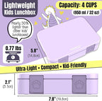 BEARFOOT Kids Lunch Box with Compartments – Compact & Lightweight | Leak-Proof, BPA-Free, Dishwasher & Microwave Safe | Hand-Drawn Design for Preschool, School, Travel (Purple, 4 Cups)