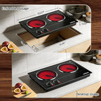 CUSIMAX Double Burner, 1800W Ceramic Electric Hot Plate for Cooking, Dual Control Infrared Cooktop, Portable Countertop Burner, Glass Plate Electric Cooktop, Stainless Steel Black