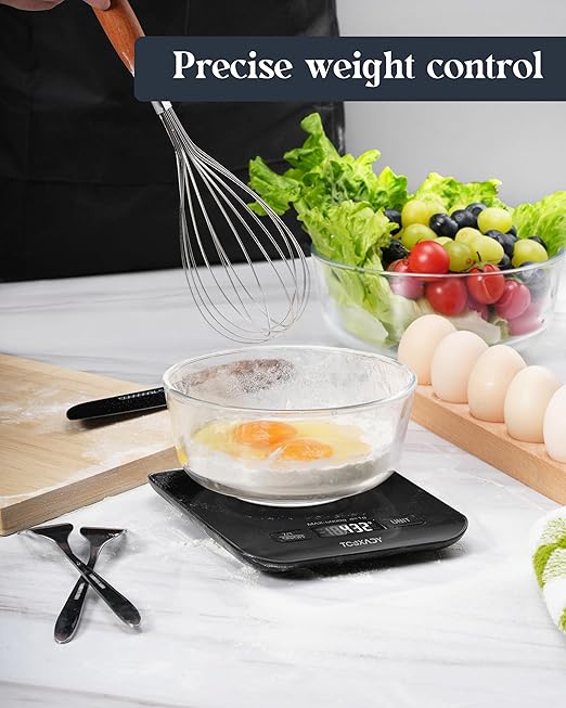 Food Scale, 11lb Kitchen Scale with 6 Units LCD Display and Tare Function, 0.05oz/1g Digital Kitchen Scale Compact Design for Baking, Healthy Cooking, Meal Prep, 304 Stainless Steel Black