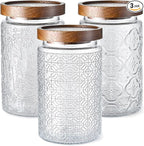 Adodeen 3-Pack 32oz Glass Jar With Airtight Lid,Kitchen Canisters For Countertop,Coffee Sugar Container Set,Pantry Glass Storage Containers For Flour,Candy,Loose Tea,Snack jar