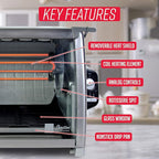 Ronco Showtime Large Capacity Rotisserie & BBQ Oven Modern Edition, Simple Switch Controls, Silicone Door Tie, Perfect Preset Rotation Speed, Self-Basting, Auto Shutoff, Includes Multipurpose Basket
