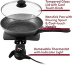 Elite Gourmet EG6207# Scratch Resistant 10.5-inch (2Qt) Fry Pan, Easy-Pour Spout Dishwasher Safe, Non-stick Electric Skillet with Vented Glass Lid, Adjustable Temperature, Black