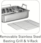 Tramontina 16.5-Inch Stainless Steel Deep Roasting Pan with Basting Grill and V-Rack, Turkey Roaster for Oven, Dishwasher Safe, Made in Brazil