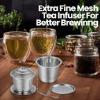 Zopeal 9 Pcs Tea Infuser Stainless Steel Strainer with Extended Chain Hook and Saucer Loose Leaf Steeper Fine Mesh Ball Tea Filter for Brew Spices Seasonings Fits Cup Mug Bottle (Large)