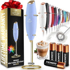 Zulay Kitchen Powerful Milk Frother Wand With 4 AA Duracell Batteries - Ultra Fast Handheld Drink Mixer - Electric Whisk Foam Maker for Coffee, Lattes, Cappuccino, Matcha & Creamer - Blue & Gold