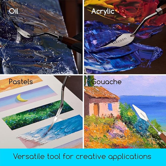 MEEDEN Artist Spatula Palette Knife: 8.46" Flexible Stainless Steel Art Scraper Painting Knife with Wooden Handle for Canvas, DIY Crafts, #3