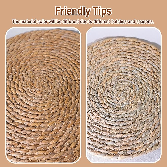 Round Woven Placemats 12 inch Set of 10 - Boho Rattan Placemats Natural Water Hyacinth Placemat, Farmhouse Weave Place Mats, Rustic Braided Wicker Table Mats for Dining Table,Home,Wedding