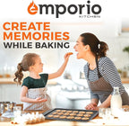 Emporio Kitchen Stackable Baking Pan Set - Deluxe Nonstick Gray Marble Coating, Carbon Steel Bakeware Sets, PFOA, PFOS, PTFE Free, Recipe Booklet Included, Oven Safe (Up to 450°F), Set of 7
