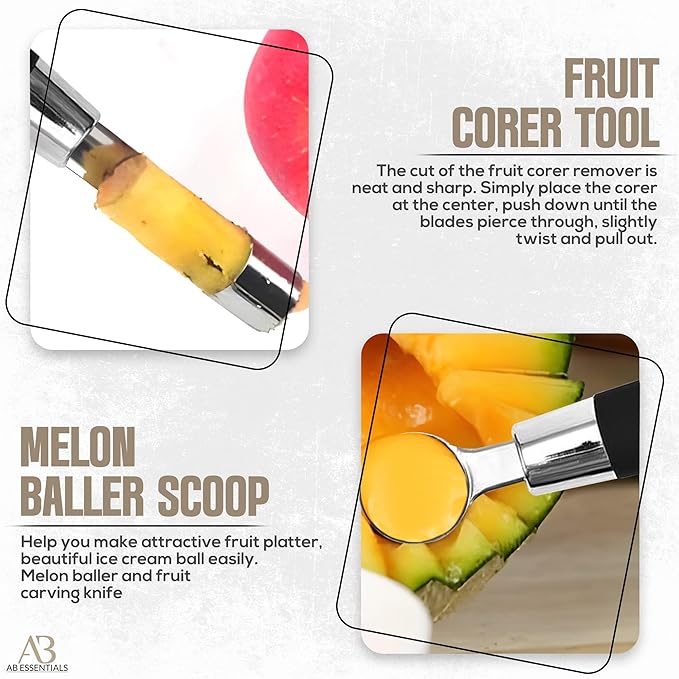 Fruit and Vegetable Corer Set – 6 PCS Stainless Steel Apple Corer, Jalapeno Tool, Melon Baller, Pepper Corer Seed Remover Tool, Pineapple Tomato & Zucchini