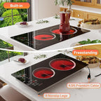 2 Electric Burner, 2000W Plug in Portable Cooktop, 110V Countertop Stove, Built-in Ceramic Hot Plate Dual Burner with 9 Power Levels, Timer, Safey Lock, Compatible with ALL Cookware