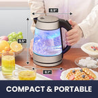 Elite Gourmet EKT-602 Electric BPA-Free Glass Kettle, Cordless 360° Base, Stylish Blue LED Interior, Handy Auto Shut-Off Function – Quickly Boil Water For Tea & More