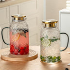 Buaic Glass Pitcher with Lid, 2 PACK 84 oz/2.5L Liter Vintage Water Pitcher, Clear Borosilicate Glass Water Carafe for Cold Brew, Coffee, Lemonade, Iced Tea,Beverage, Heat Resistant