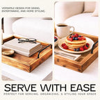 Besti Rustic Vintage Food Serving Trays (Set of 2) | Nesting Wooden Board with Metal Handles | Stylish Farmhouse Decor Serving Platters | Large: 15 x2 x11” - Small: 13 x2 x9” (Rustic Light Brown)