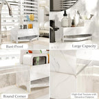 Sponge Holder for Kitchen Sink, Acrylic Sink Caddy Organizer with Removable Brush Holder, Countertop Soap Dispenser Organizer with Marble Texture, Kitchen Organizers Storage, White