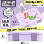 BEARFOOT Bento Box Compact, BPA-Free Children's Lunch Box for School & Nursery, Leak-Proof Lunch Box for Girls and Boys, Practical, Lightweight and Compact (Mermaid Purple, 4 Cups)