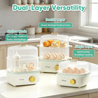 Electric Food Steamer for Cooking, 2-Tier Rapid Egg Cooker, Stackable Steam Cooker for Baby Food, Meal Prep, Quick Healthy Cooking for Vegetables, BPA-Free, 30-Min Timer, 3 Containers&1 Spoon Included