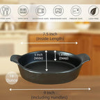 Oval Au Gratin Baking Dishes Set of 4 9" x 5" 19 oz matte black Ceramic Oven Safe & Heat Resistant With Handles for Small Mini Casseroles Cooking & Serving