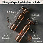 Premium 8" Salt and Pepper Grinder 2PK. Large Peppermill - Refillable, Adjustable Coarse, Antique Stainless Steel Spice Shaker. Clear Acrylic aesthetic - Cute Copper Color Kitchen Gift for Mom