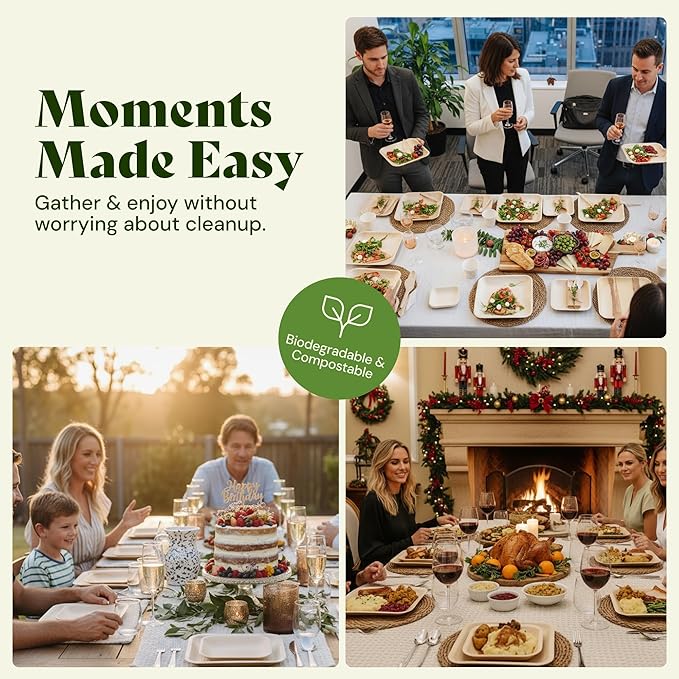 Chic Leaf Compostable & Biodegradable Palm Leaf Disposable Bamboo Plates - Disposable Party Plates for Appetizers, Christmas Dinner, Holiday Meal, Turkey - Party Supplies (4'' - 50 Pack)