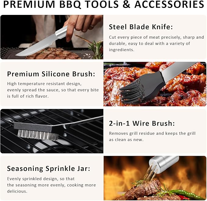 5-Piece BBQ Grill Accessories Set | Ultimate Grilling Tools for Men - Heavy Duty Stainless Steel BBQ Utensils Kit with Aluminum Case & Grill Brush for Dad (5pcs)