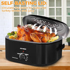 18 Quart Roaster Oven with Self-Basting Lid, Electric Turkey Roaster Oven with Defrost & Warm Function, Adjustable Temperature, Removable Pan & Rack, Stainless Steel, Black