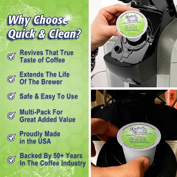 Quick & Clean [18-Pack] Cleaning Pods - K Cup Cleaner Pods for Keurig - 2.0 Coffee Machine Compatible, Removes Stains, Non-Toxic and Eco-Friendly