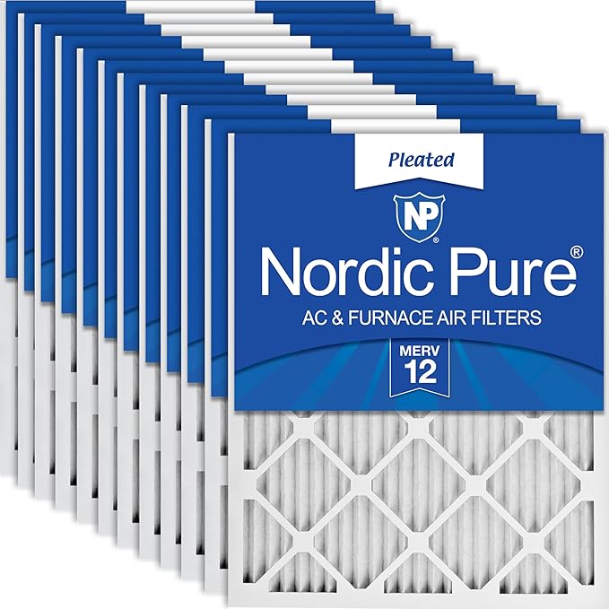 Nordic Pure 20x20x1 (19 1/2 x 19 1/2 x 3/4) Pleated MERV 12 Air Filters 12 Pack