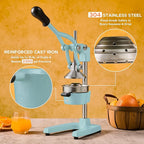 CO-Z Manual Citrus Juicer, Heavy-Duty Manual Juicer with Conical & Flat Pressure Plates, Professional Lemon Squeezer for Orange Pom Lime Lemon Juice, Dishwasher Safe Juice Press, Blue