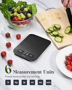 Food Scale, 11lb Kitchen Scale with 6 Units LCD Display and Tare Function, 0.05oz/1g Digital Kitchen Scale Compact Design for Baking, Healthy Cooking, Meal Prep, 304 Stainless Steel Black