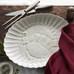 Lenox Serveware, Lenox French Perle Carved Turkey Platter, Scalloped, Oval, 18-Inch, Stoneware, Dishwasher Safe, Turkey Platter for Thanksgiving, Winter Hosting, Christmas Serving (White, 1 Piece)
