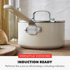 GreenPan x Bobby Flay 1.67QT Nonstick Saucepan with Glass Lid, PFAS-Free Diamond Ceramic, Induction Suitable, Stay-Cool Silicone Handle, Easy Clean Dishwasher & Oven Safe, Chef Pan, Cream