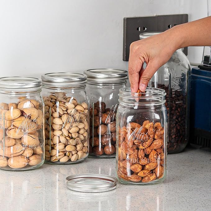 Esrentle Wide Mouth Mason Jars 32 oz - 12 Pack Large Glass Mason Jars with Airtight Lids and Bands, 1 Quart Glass Jars for Pickling, Canning, Fermenting and Food Storage, Microwave & Dishwasher Safe