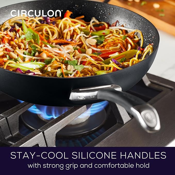 Circulon Symmetry Hard Anodized Nonstick Induction Frying Pan Twin Pack, 10-Inch and 12-Inch, Pan Sets for Cooking Nonstick, Black