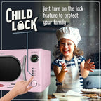 Nostalgia Retro Countertop Microwave Oven - 1.1 Cu Ft & 1000 Watt Power- Easy to Clean with Removable Glass Turntable - Child Safety Lock - 12 Programs - Digital Clock - Pink